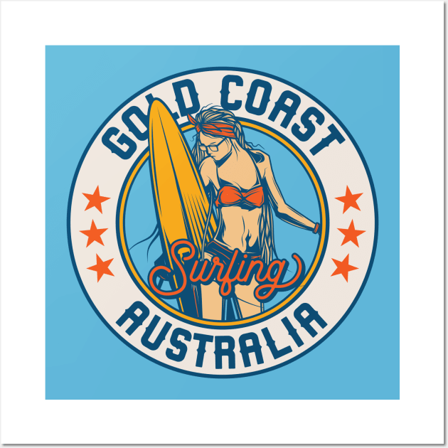 Vintage Surfing Badge for Gold Coast, Australia Wall Art by SLAG_Creative